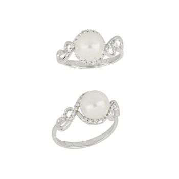 Pearl and zircons ring