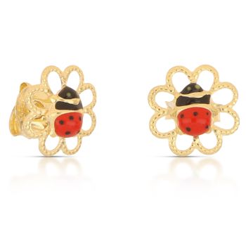 Orecchini coccinella su fiori
