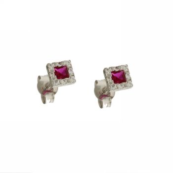Squared shaped red zircon earrings
