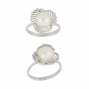 Pearl and zircons ring