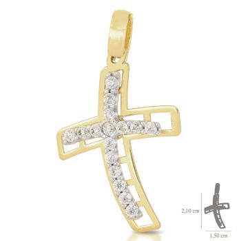 Two tone gold cross with zircons