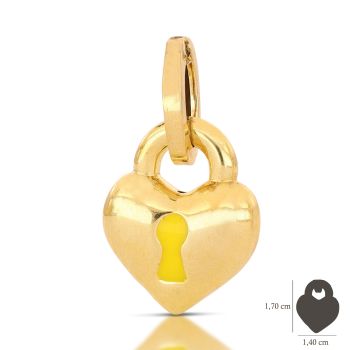 Heart locket pendant, yellow enamel