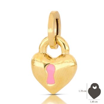 Heart locket pendant, pink enamel