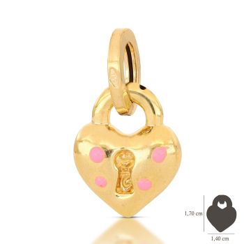 Heart locket pendant, pink enamel