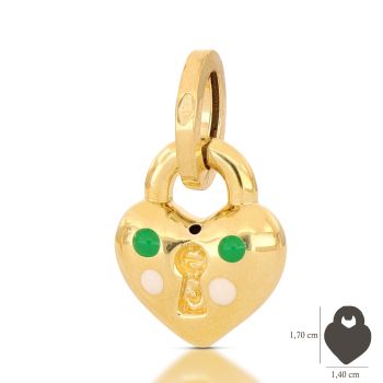 Heart locket pendant, green enamel