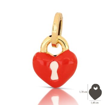Heart locket pendant, red enamel