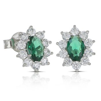 Orecchini con pietra verde oro bianco, m