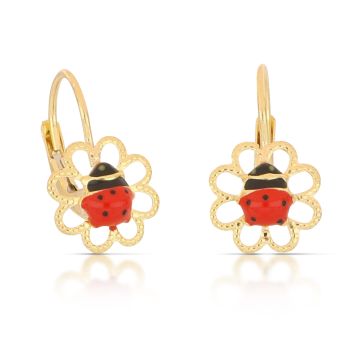 Orecchini coccinella su fiori