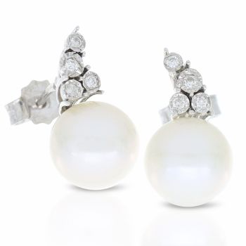 Pearls and diamond earrings