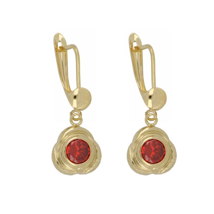 Miore Orecchini In Oro Giallo 9kt (375) Con Rubino Rosso Quadrato - Gioielli Artigianali